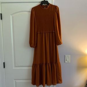 Rusty orange midi length dress